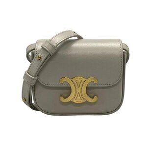 CELINE Mini Claude Light gray Shiny Calfskin Unisex Shoulder Bag
